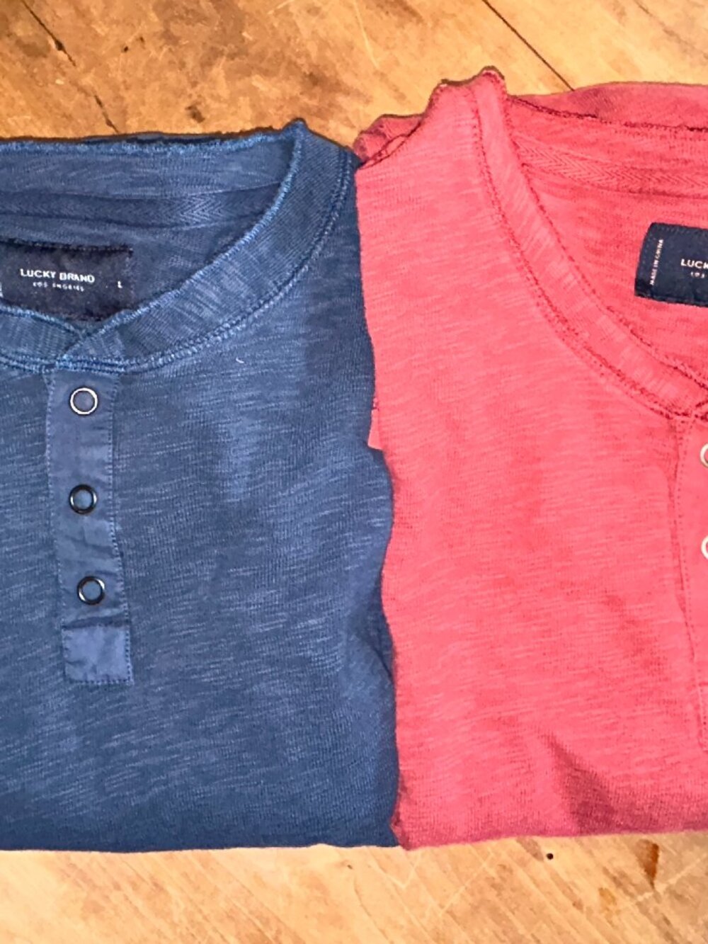 Lucky Brand Henley Shirt, Men's Large, lot of 2, Blue, red